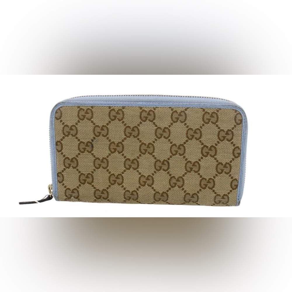 Gucci Tan and Light Blue Monogram Wallet